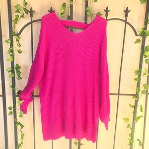 Boutique + Sweater 2X Woman Plus Sz Hot Pink Med Knit Peekaboo Back Tunic New
